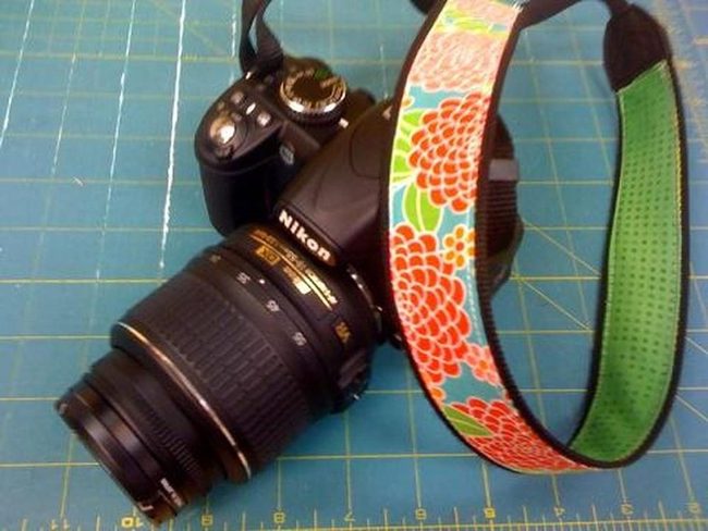 Black Camera Orange Floral Strap