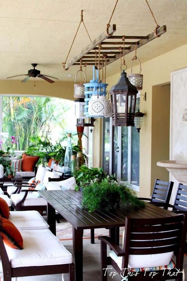 Weathered Ladder Lantern Display