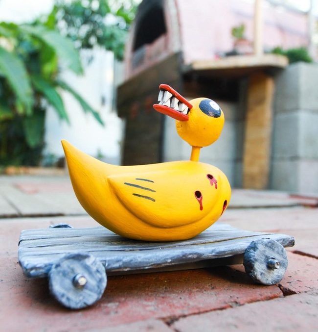 Grinning Wooden Duck With Wheels