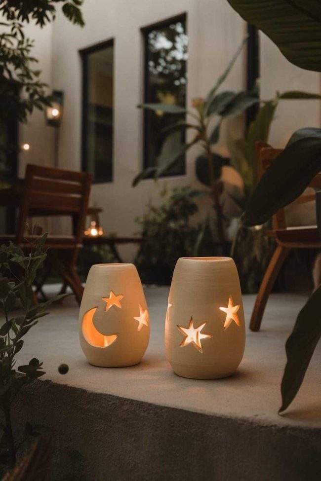Celestial Clay Lanterns Golden Glow