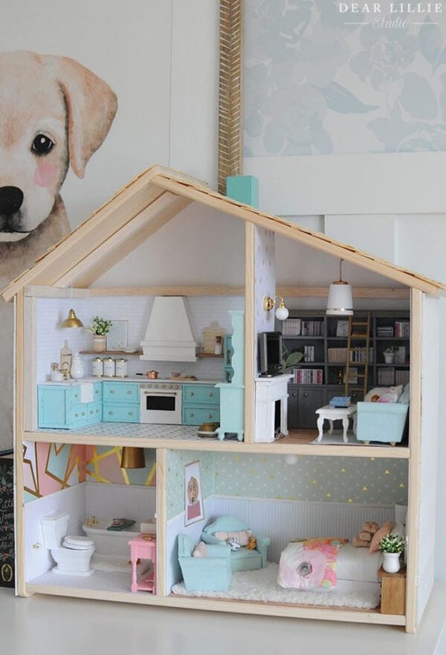 Geometric Bathroom Walls Dollhouse Makeover