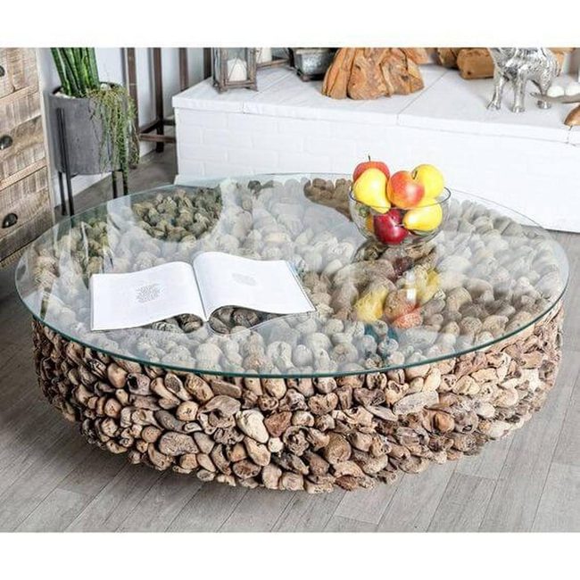 River Stone Glass Outdoor Table