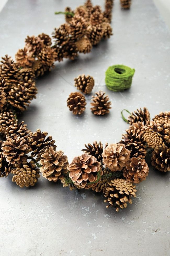 Brown Pinecone Circle With Green Twine