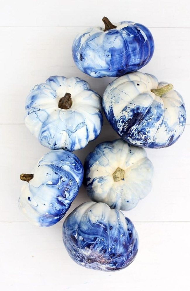 Indigo Marble Pumpkins Statement