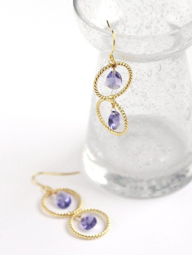 Twisted Gold Rings Purple Gems