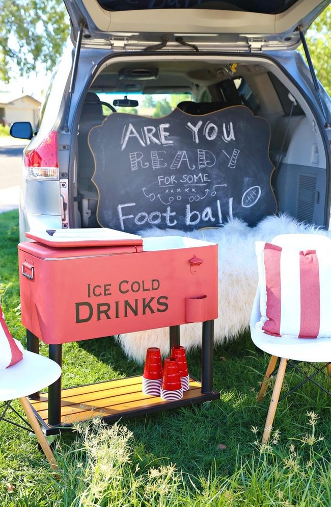Red And White Tailgate Football Setup