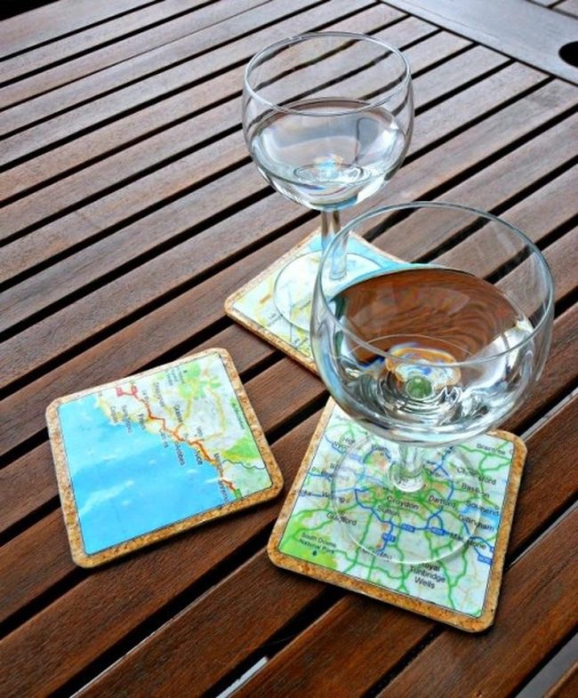 World Map Coasters Blue Green