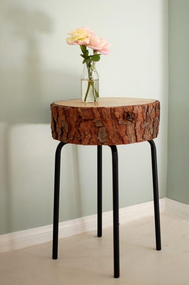 Raw Wood Bark Tables Black Legs