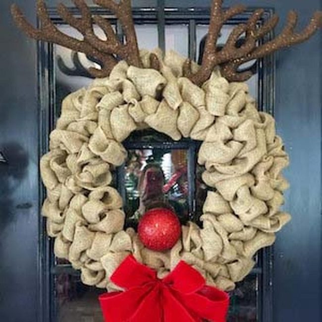 Burlap Reindeer Door Wreath
