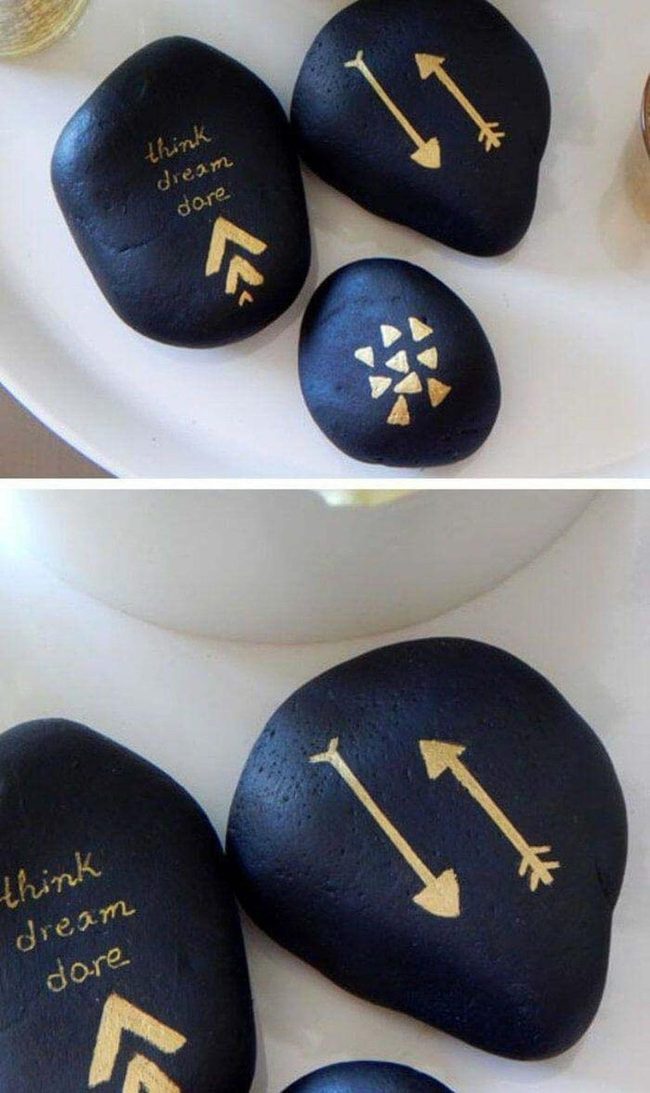 Black Gold Painted Stone Art