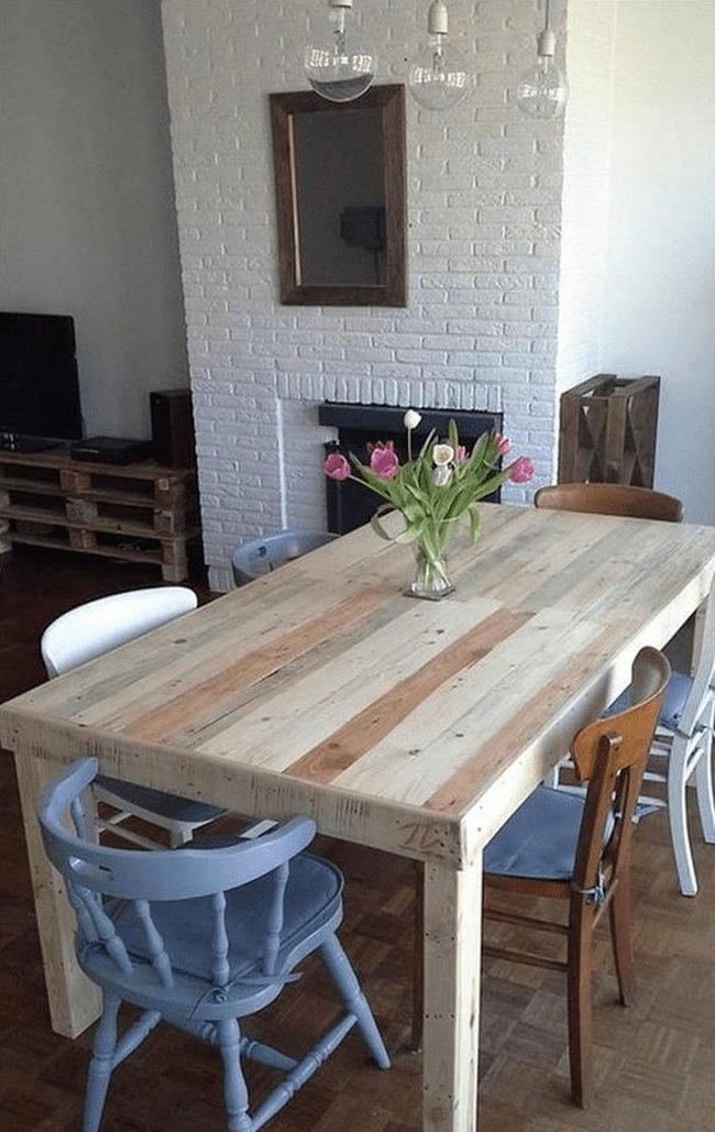 Light Wood Table With Tulips