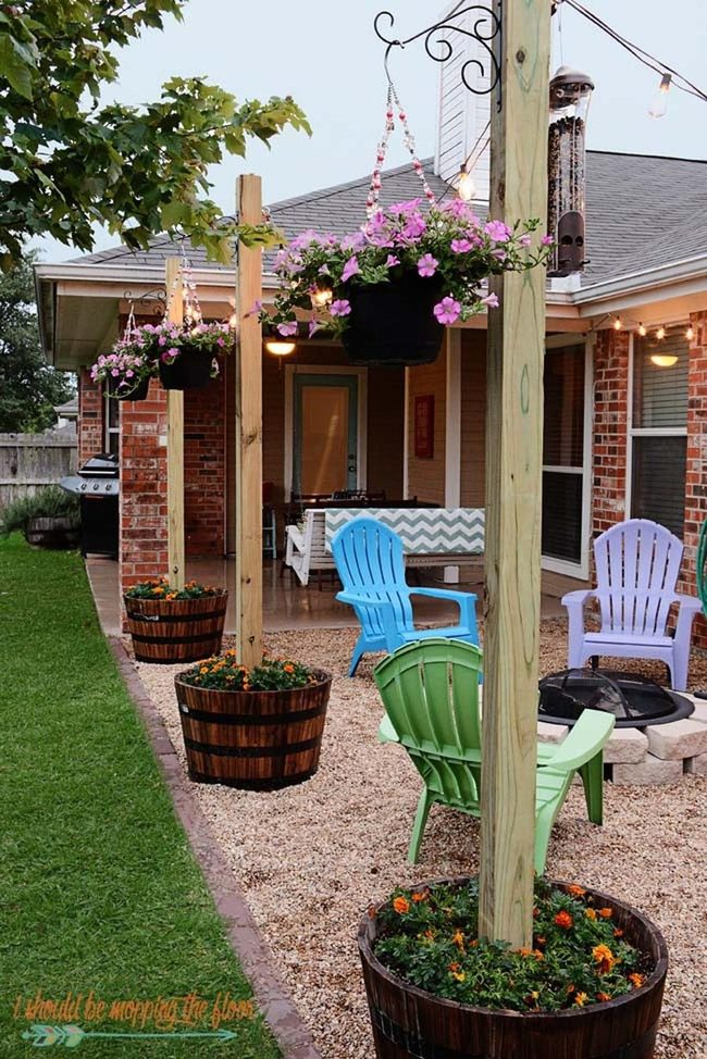 Wooden Lamp Posts With Blooming Flowers