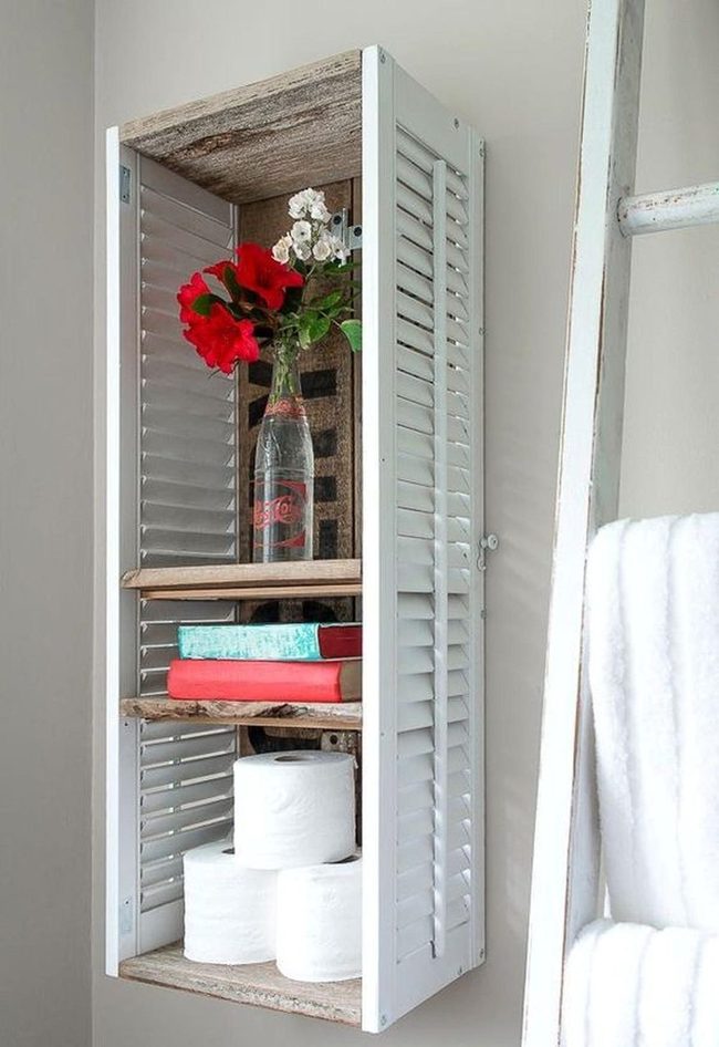 Weathered Shutters, Red Blooms, White Walls