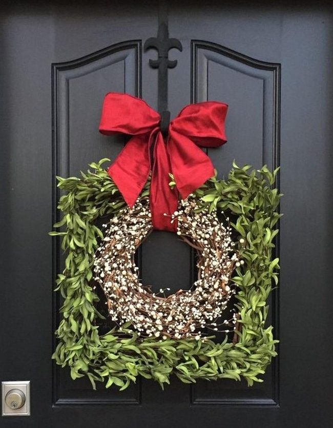 Red Bow Wreath Black Doors