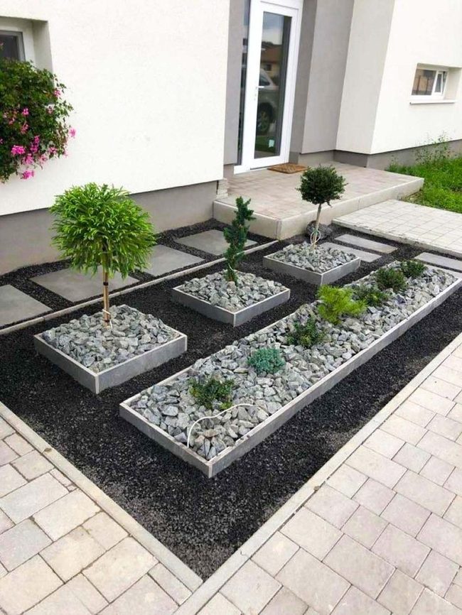 Grey Stone Geometric Garden Beds