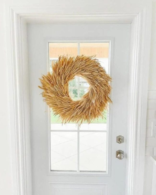 Dried Wheat Wreath Pale Door