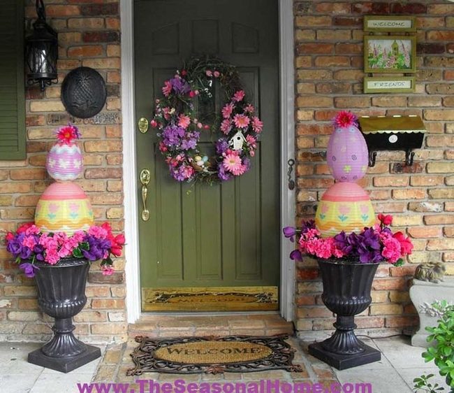 Giant Painted Eggs In Spring Planters