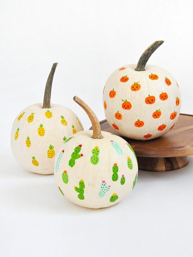 White Pumpkins With Tropical Painted Details