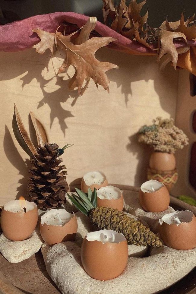 Eggshell Votive Holders With Autumn Botanicals