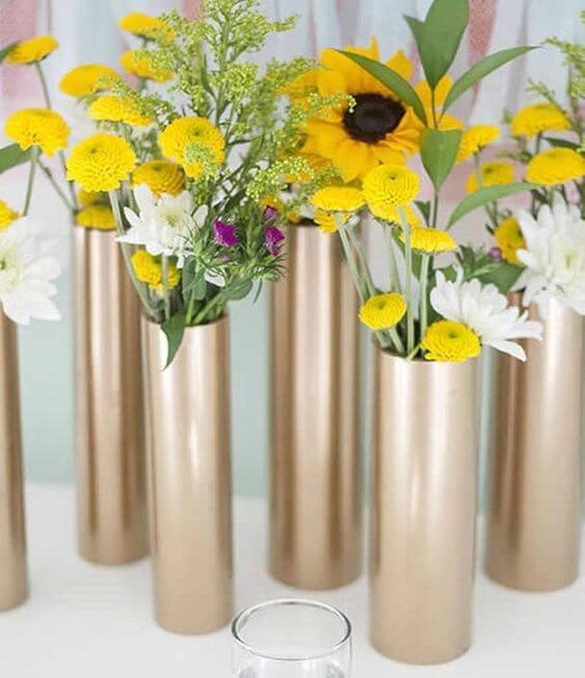 Gold Vases Yellow Flowers Upward