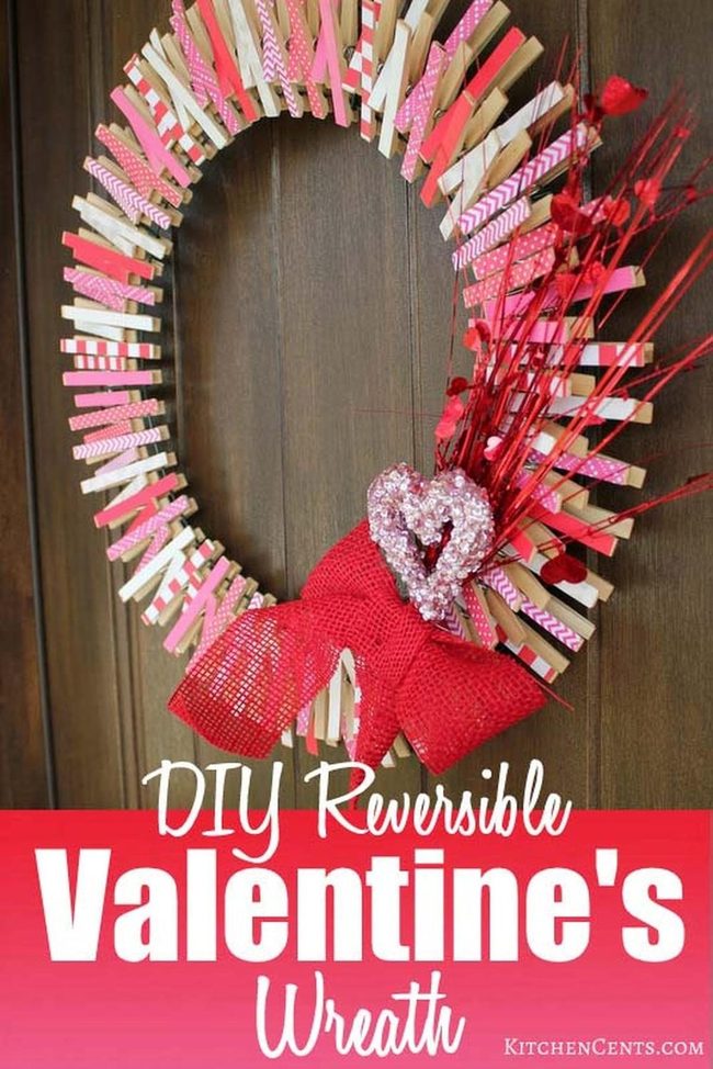 Painted Clothespin Heart Wreath