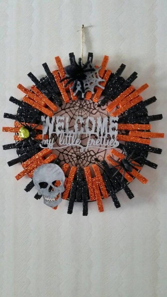 Black Orange Glitter Halloween Wreath