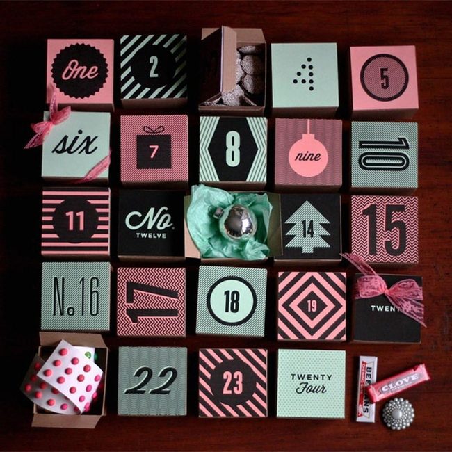 Numbered Gift Boxes Pink Mint Gray