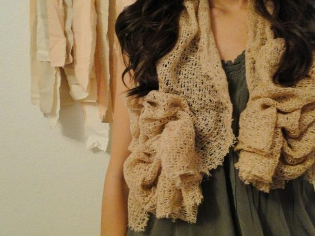 Light Brown Scarf With Ruffled Edges