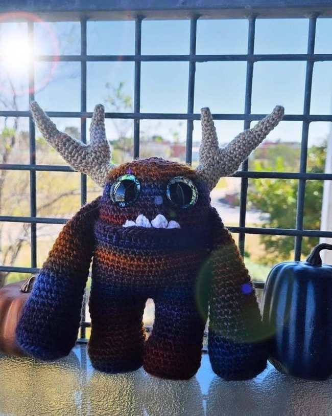 Burgundy Striped Amigurumi Monster