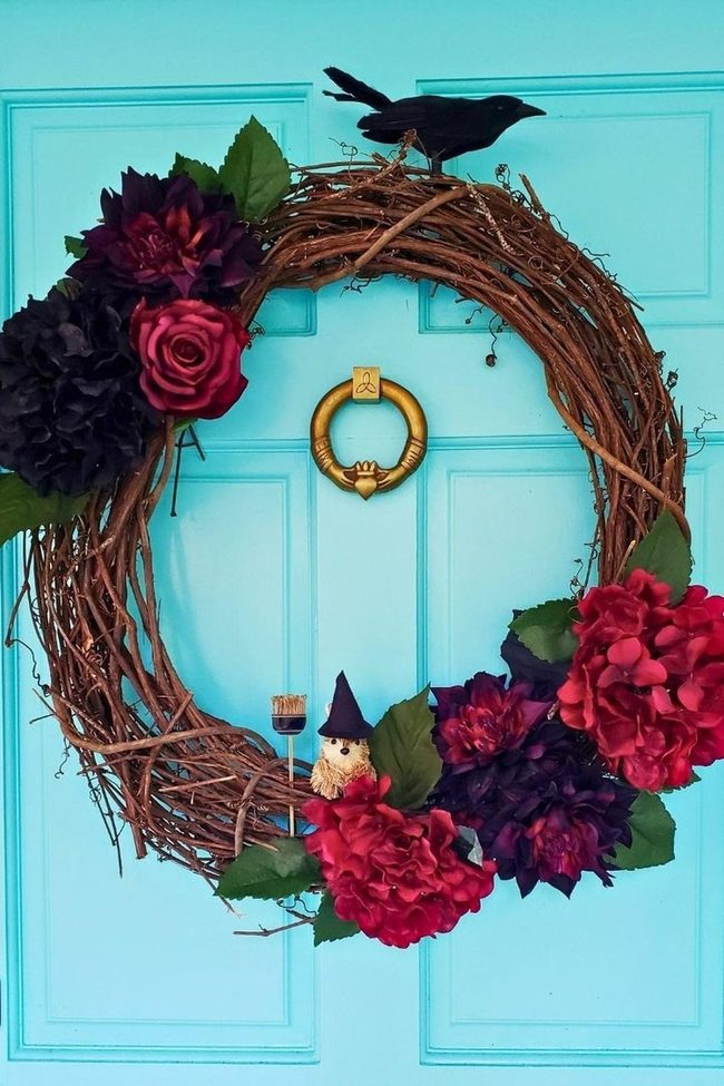 Jason Mask Halloween Wreath Plaid