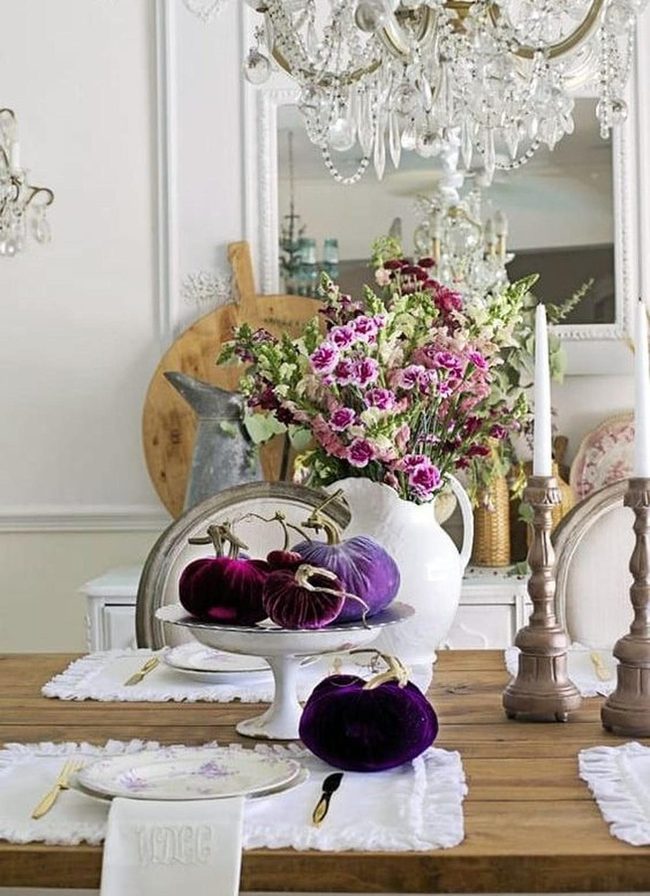 White Flowers Deep Purple Pumpkins