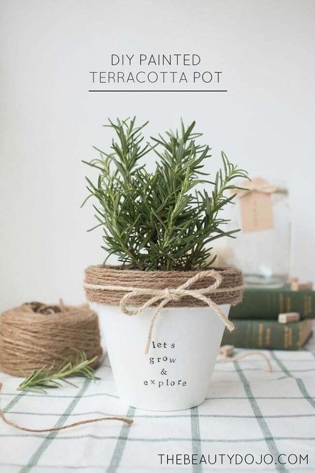 Stamped White Terra Cotta With Twine