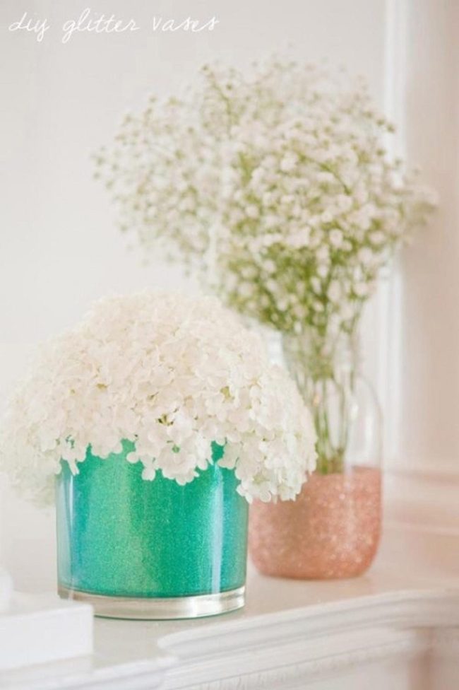 Teal And Rose Gold Glitter Vases