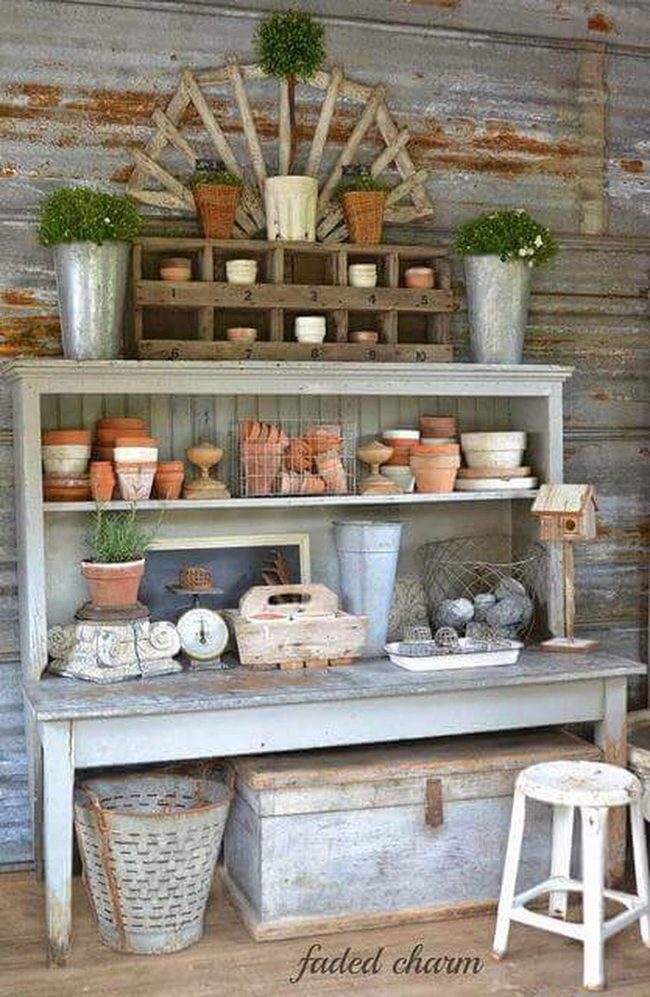 Wooden Shelves With Terracotta Pots