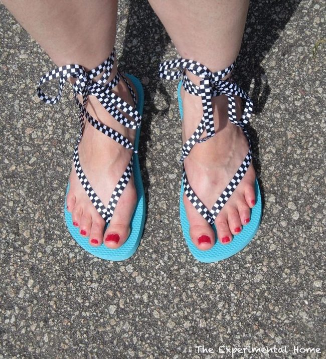 Blue Checkered Sandals Summer Pavement