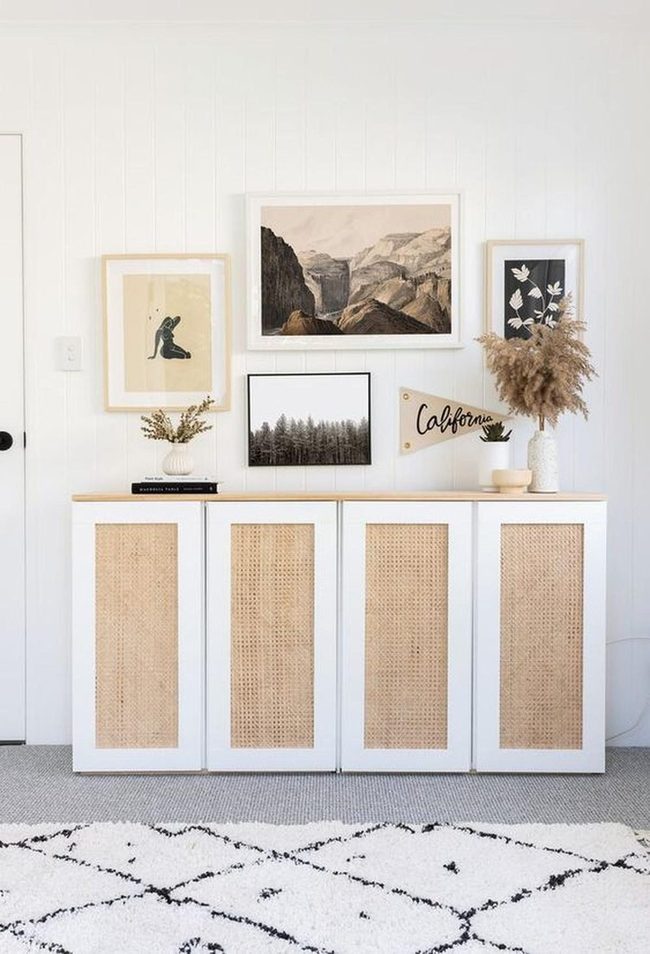 Rattan Cabinets Meet Minimalist Walls