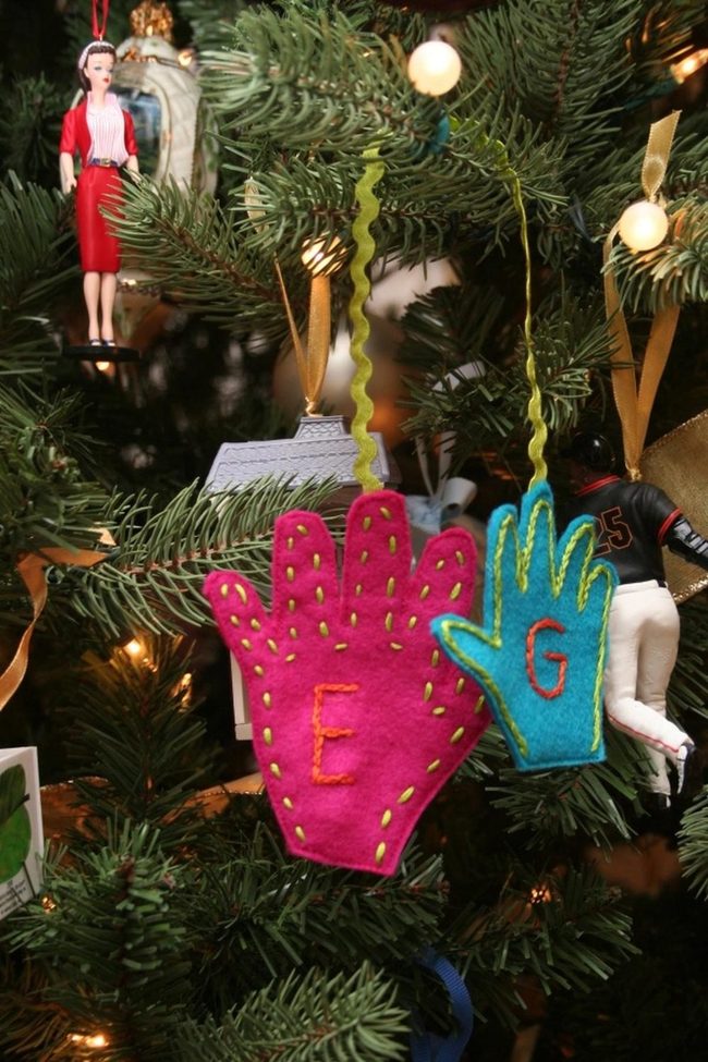 Felt Hand Ornaments Pink Blue