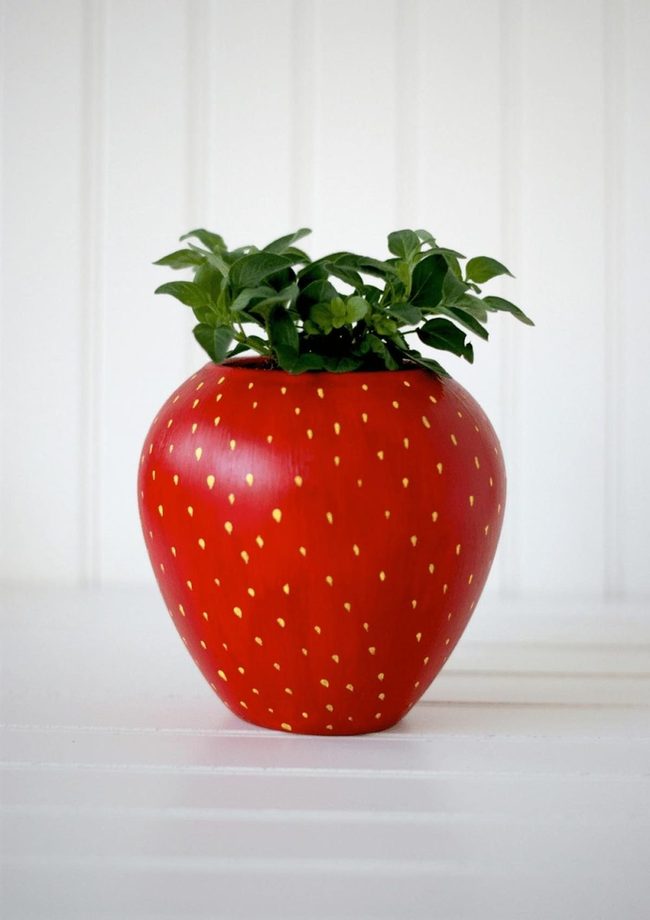 Red Ceramic Strawberry Planter