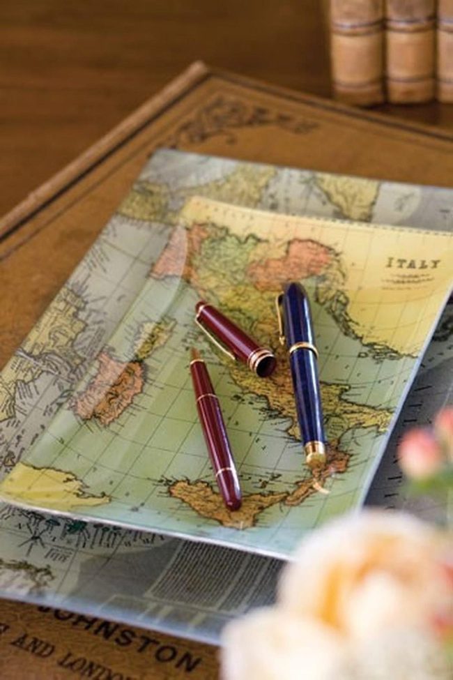 Red Pens On Wooden Italian Maps