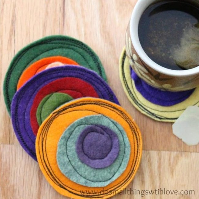 Layered Felt Coasters In Rainbow