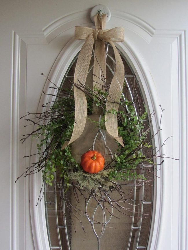 Dried Branches Orange Pumpkin Wreath