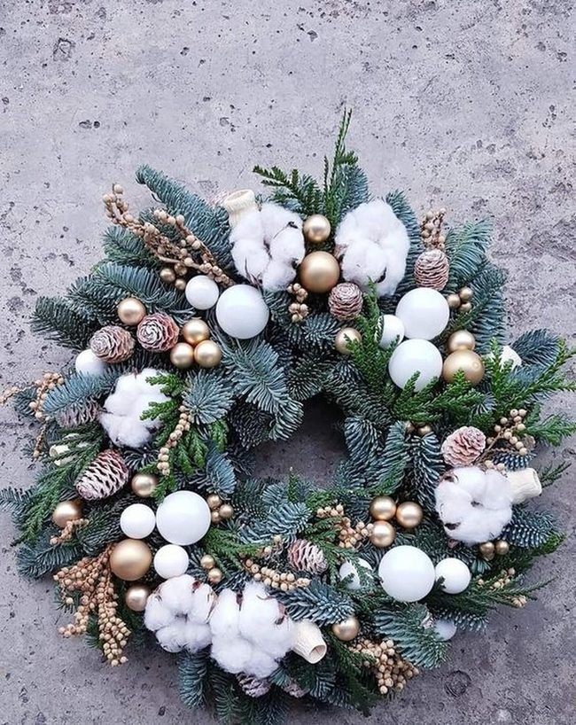 Gold And White Frosted Evergreen Wreath