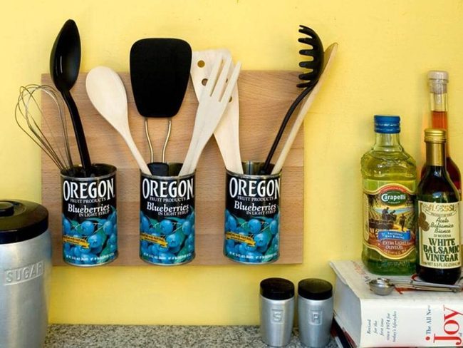 Colorful Tin Can Kitchen Organizers