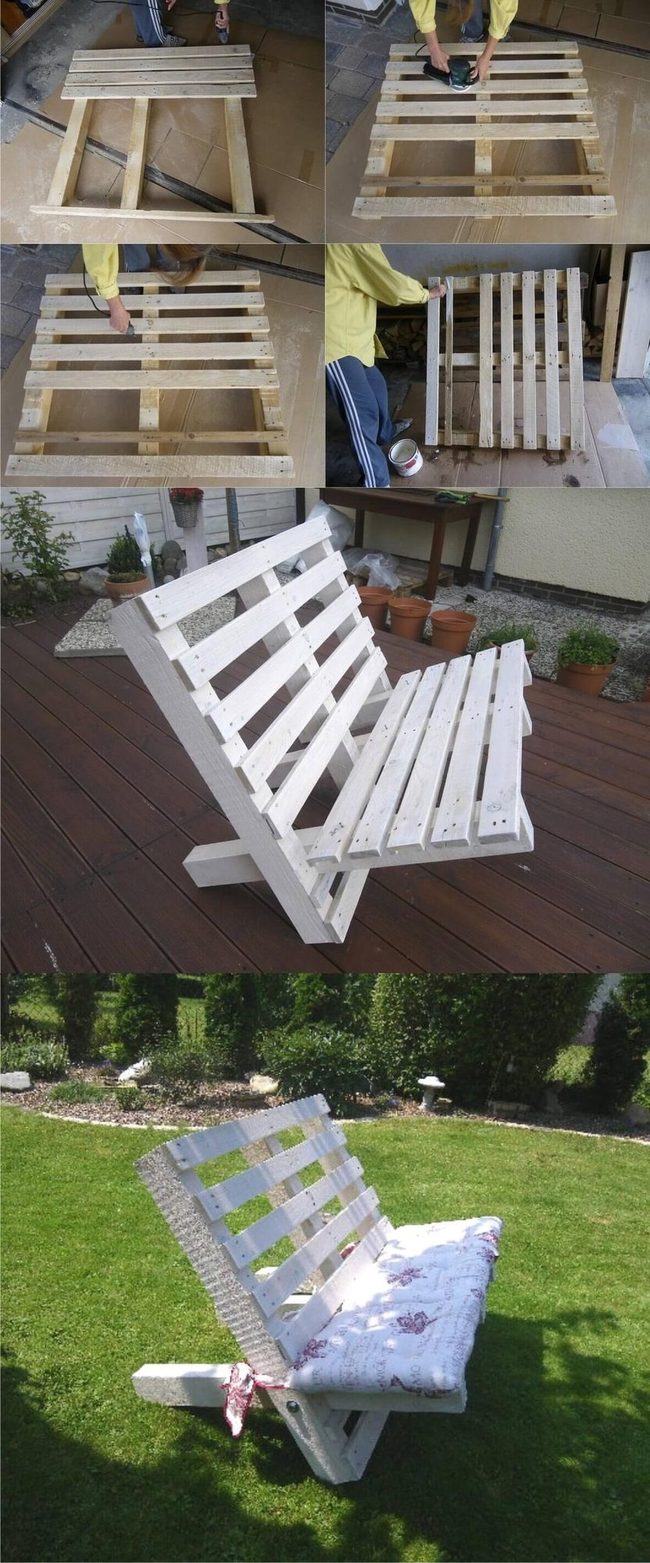White Pallet Wood Bench