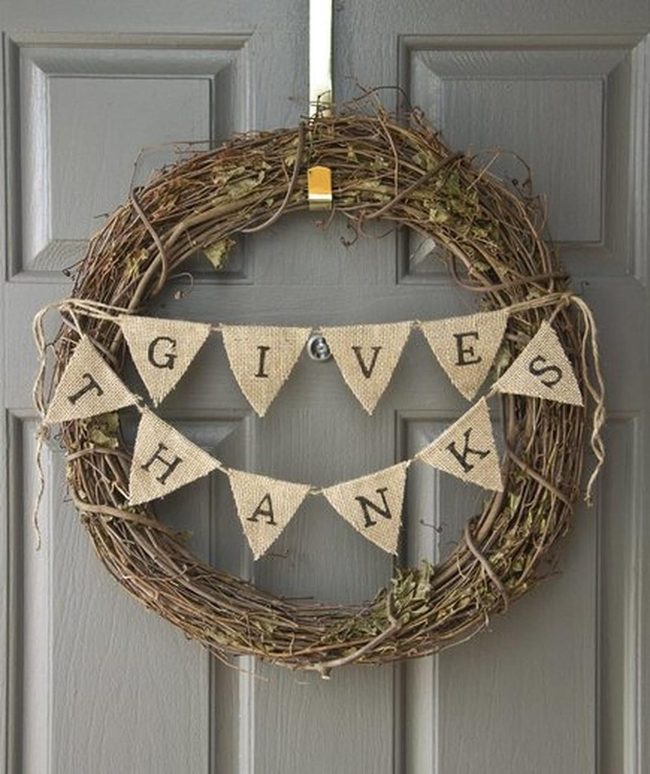 Burlap Gratitude Wreath Gray Door