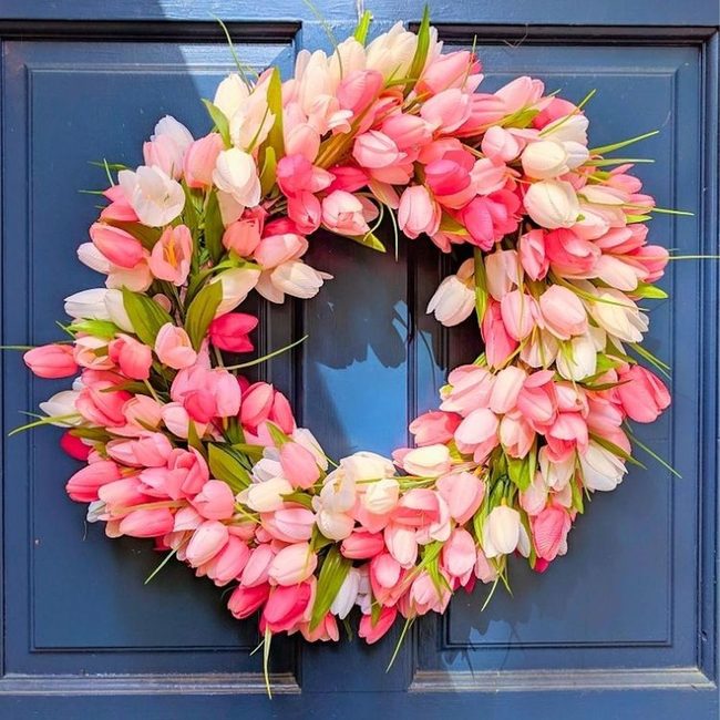 Faux Tulip Wreath Blue Door