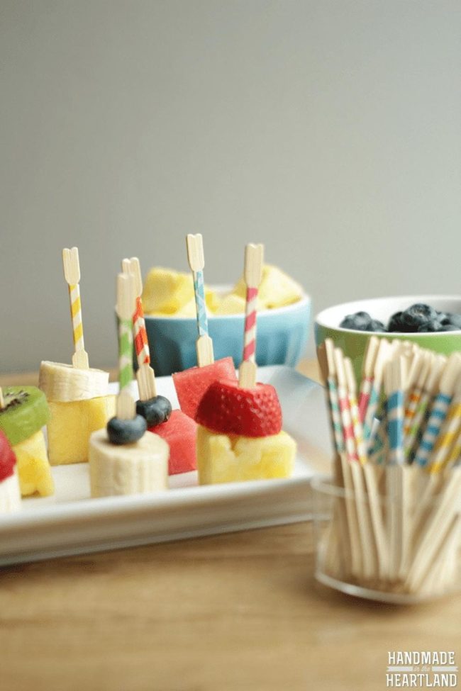 Rainbow Fruit Skewers On Striped Picks