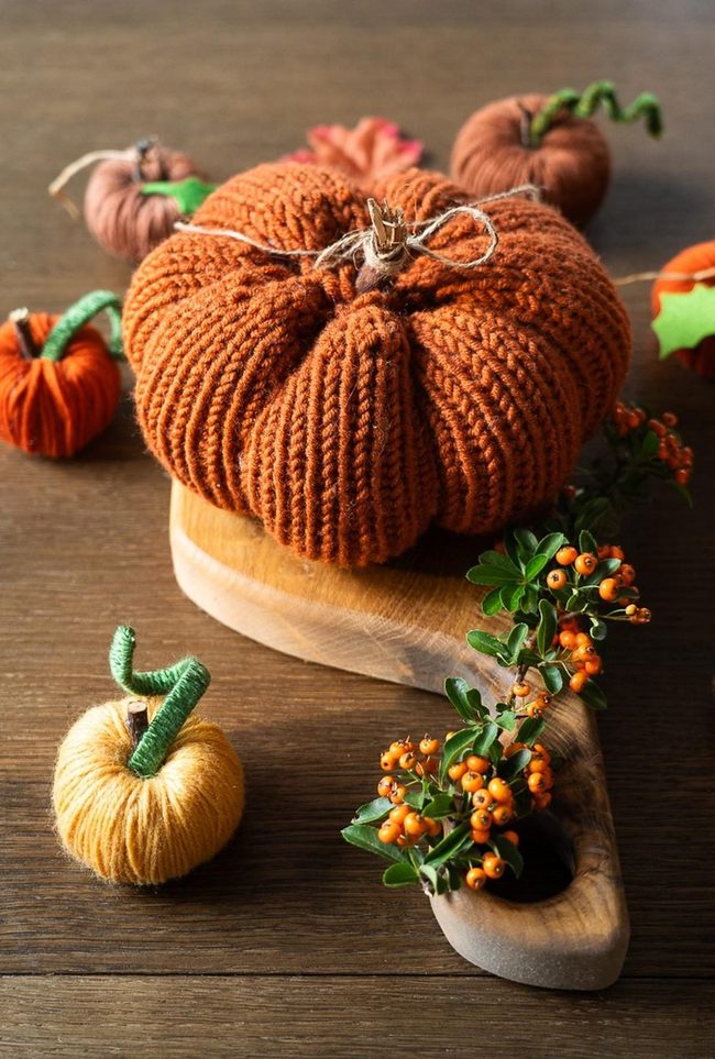 Handmade Orange Yarn Pumpkins