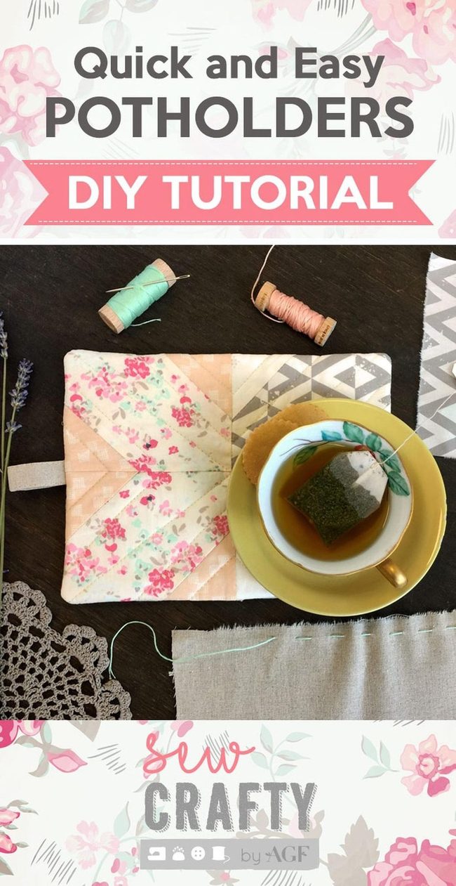 Pink Floral Patchwork Potholders