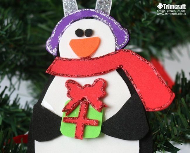 Penguin Red Scarf Purple Sparkle